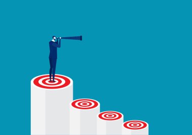 Bir İşadamı kırmızı çubuk hedefine dürbün tutuyor. liderlik vektörü