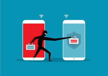 Hackerlar saldırır. Siber hırsız akıllı telefon çizer vektöründeki parola bilgilerini çalıyor.