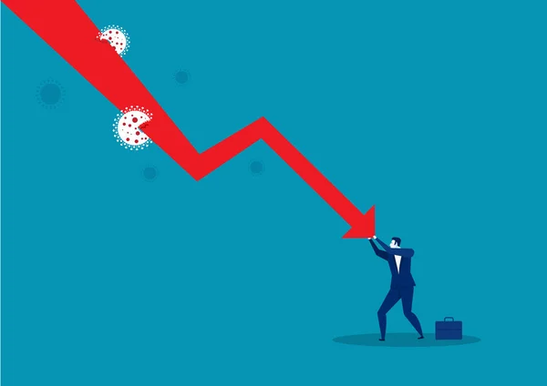 Empresário Empurrando Gráfico Queda Para Baixo Situação Coronavírus — Vetor de Stock