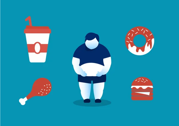 人間はジャンクフードとベリー脂肪の危険性を食べる — ストックベクタ
