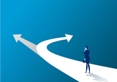 Yeni bir konsept. Maceralar ve fırsatlar başlıyor. İş adamı açık havada yolda. resimleme