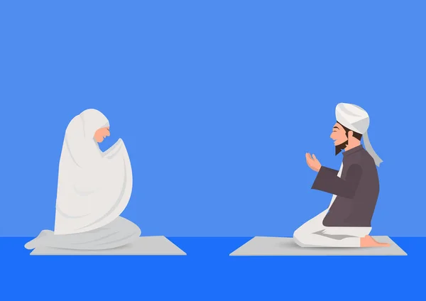 Muslim Bărbat Femeie Rugăciune Fundal Albastru — Vector de stoc