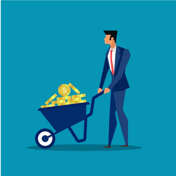 Businessman Pushing Wheelbarrow Profit Business Concept Illustrator — Stock Vector