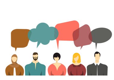 Sosyal medya, ağ, iş iletişimi, forum, ürün değerlendirmesi. Web pankartı için yaratıcı düz tasarım