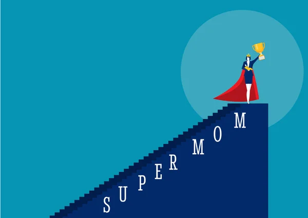 Жінка Герой Мати Виконує Офісну Роботу Домашнє Завдання Поодинці Супер — стоковий вектор