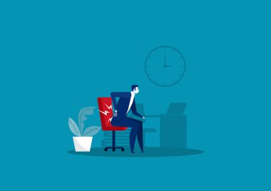 Ofis illüstrasyonunda Sırt Ağrısı çeken İşadamı. 