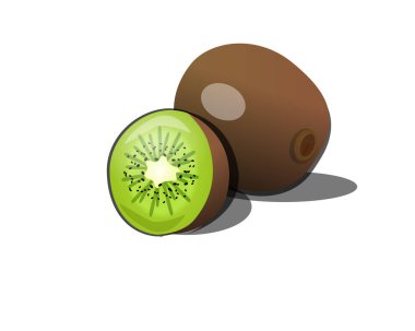 Beyaz zemin üzerinde taze organik sebzeler ve meyveler bulunan vektör çizimi. Sağlıklı yiyecek, yarım sebze ve meyve. Sağlıklı yaşam tarzı veya diyet kavramı.