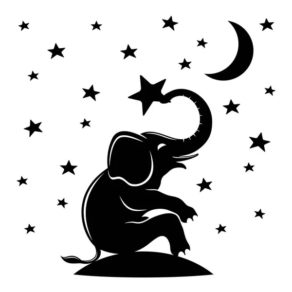 Sitzender Elefant und Sterne. — Stockvektor