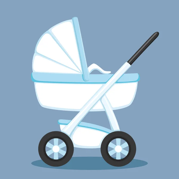 Witte kinderwagen op een blauwe achtergrond. — Stockvector