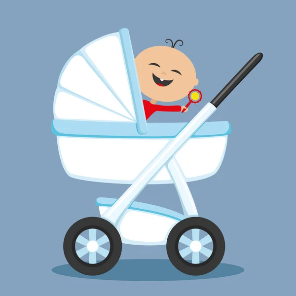 Glückliches Baby im Kinderwagen. — Stockvektor
