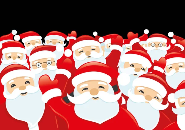 Santa Clauses on a black background. — Stock Vector