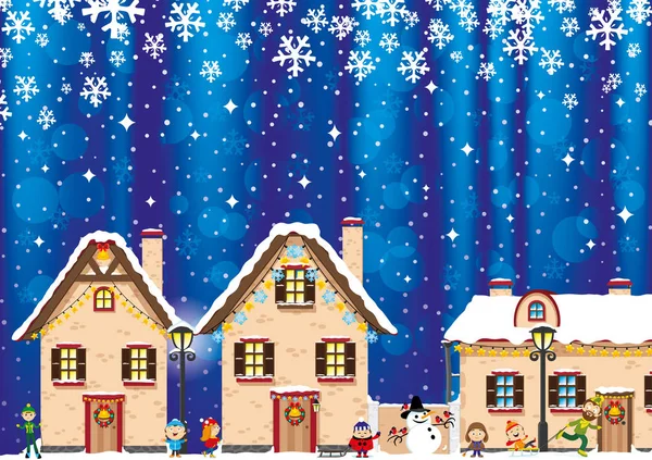 Christmas night in town. — Stock Vector