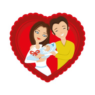 Kırmızı bir kalp bir bebek Çift.