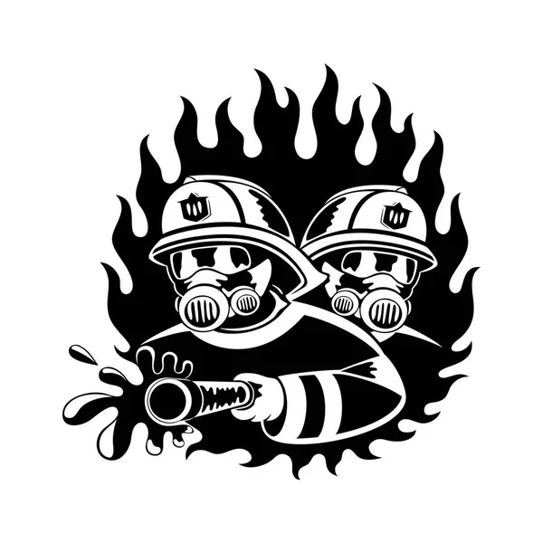 Bomberos extinguen fuego . — Vector de stock