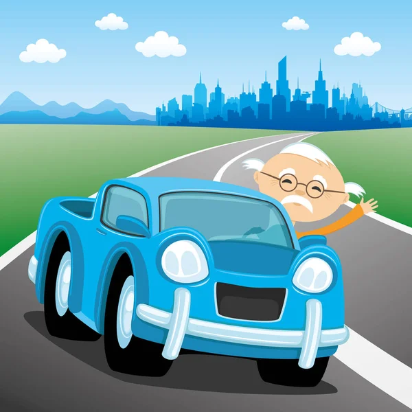 Coche azul en la carretera. — Vector de stock