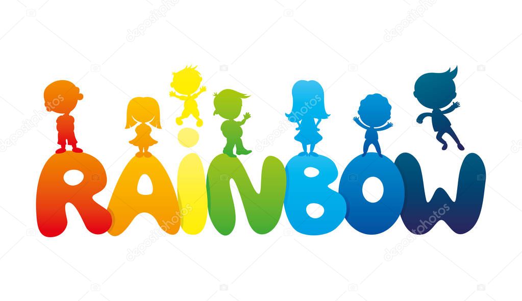 Colored silhouettes of children on a white background.