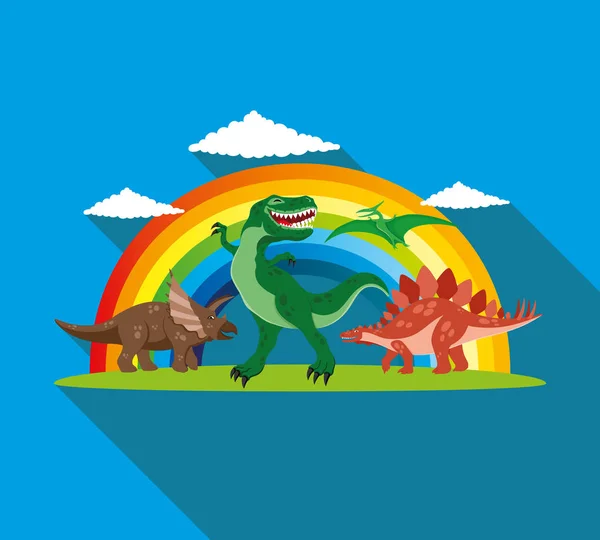 Dinosaurs and rainbow. — Stock Vector