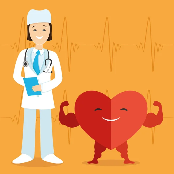 Doctor y un corazón rojo . — Vector de stock