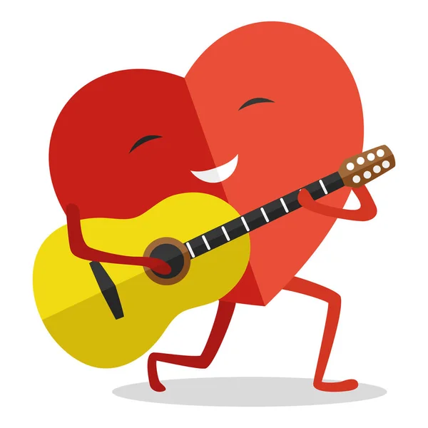 Coeur rouge avec une guitare . — Image vectorielle