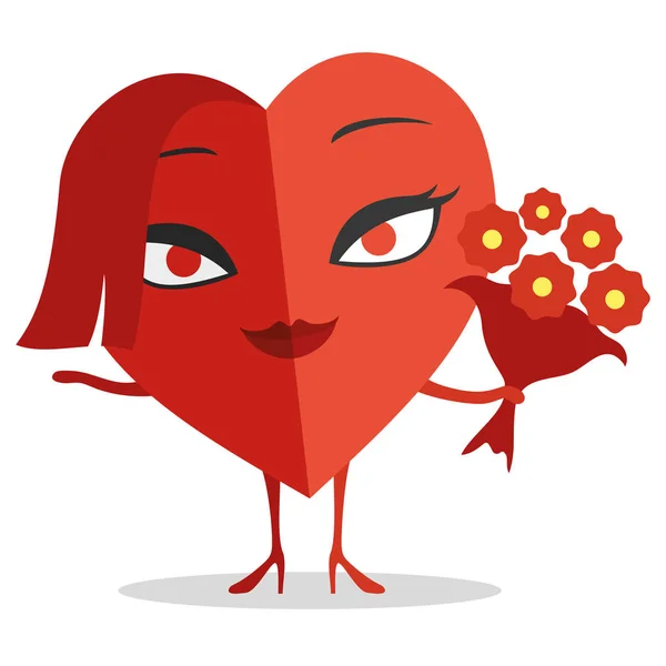 Corazón rojo con un ramo de flores . — Vector de stock