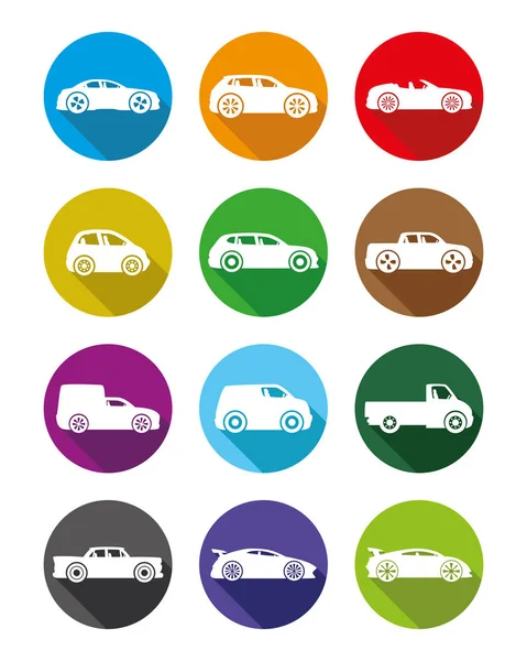 Bilar färgglada ikoner. — Stock vektor
