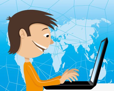 genç bir dizüstü bilgisayar ile.