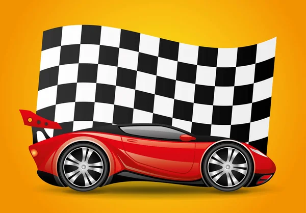 Red car and checkered flag. — Stock Vector