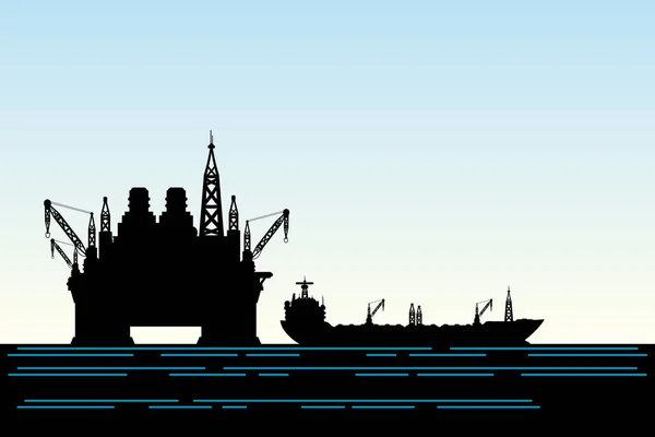 Нефтяная платформа и нефтяной танкер . — стоковый вектор