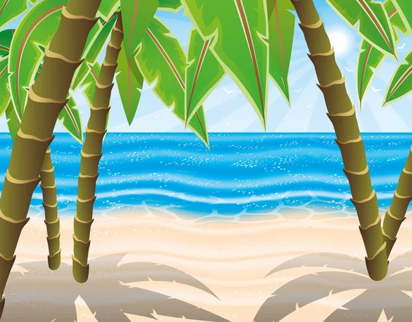 Tropisch strand met palmboom. — Stockvector