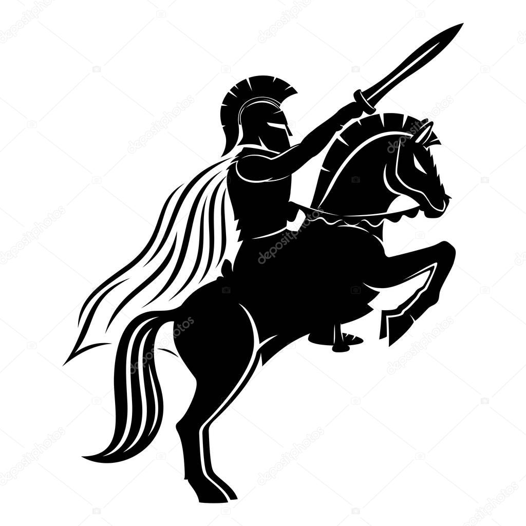 Spartan on a horse on a white background.