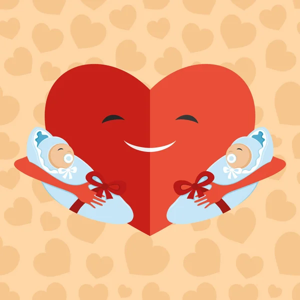 Corazón con bebés en las manos . — Vector de stock