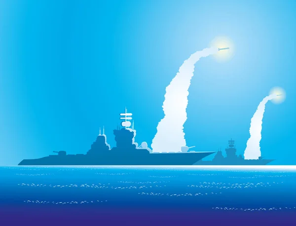 Krigsfartyg i havet. — Stock vektor
