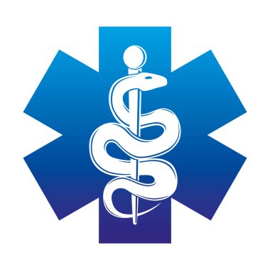 Tıbbi bir yılan işaretiyle.