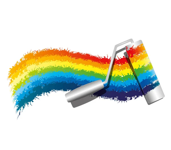Rullo di vernice e arcobaleno . — Vettoriale Stock