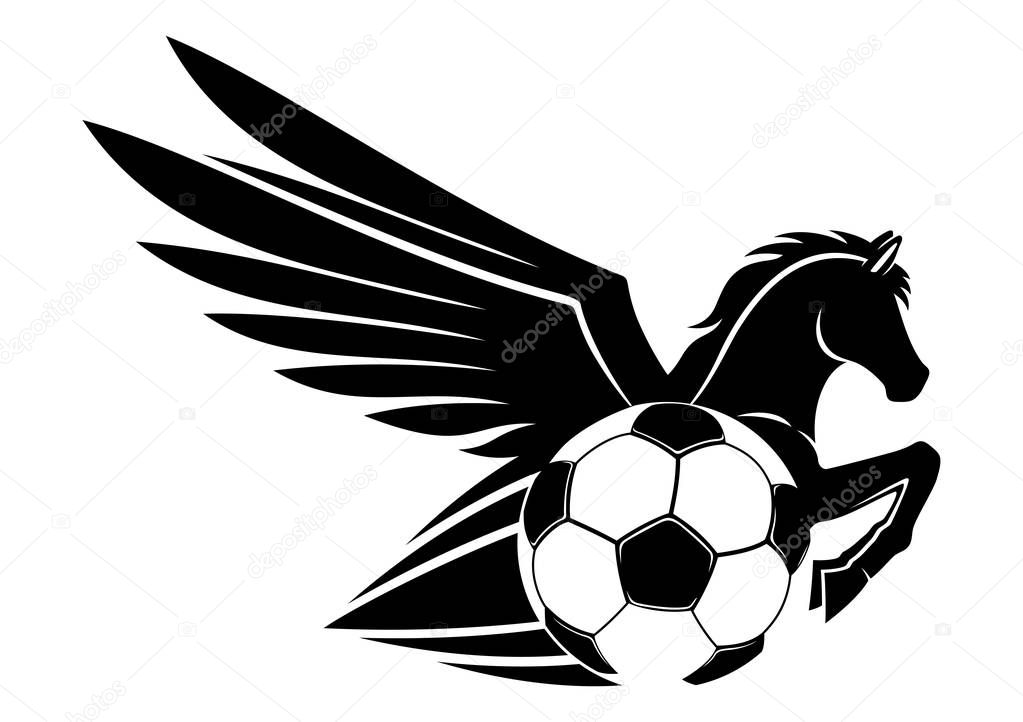 Pegasus and soccer ball on a white background.