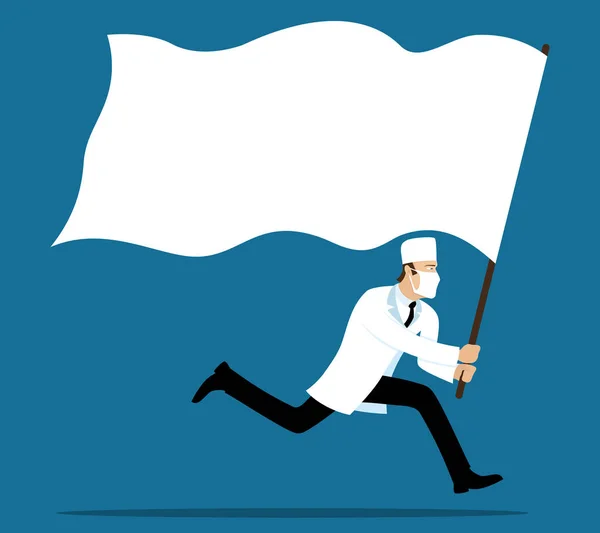 白い旗を持つ医師. — ストックベクタ