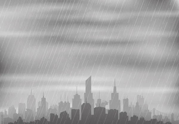 Regenachtig weer over de stad. — Stockvector