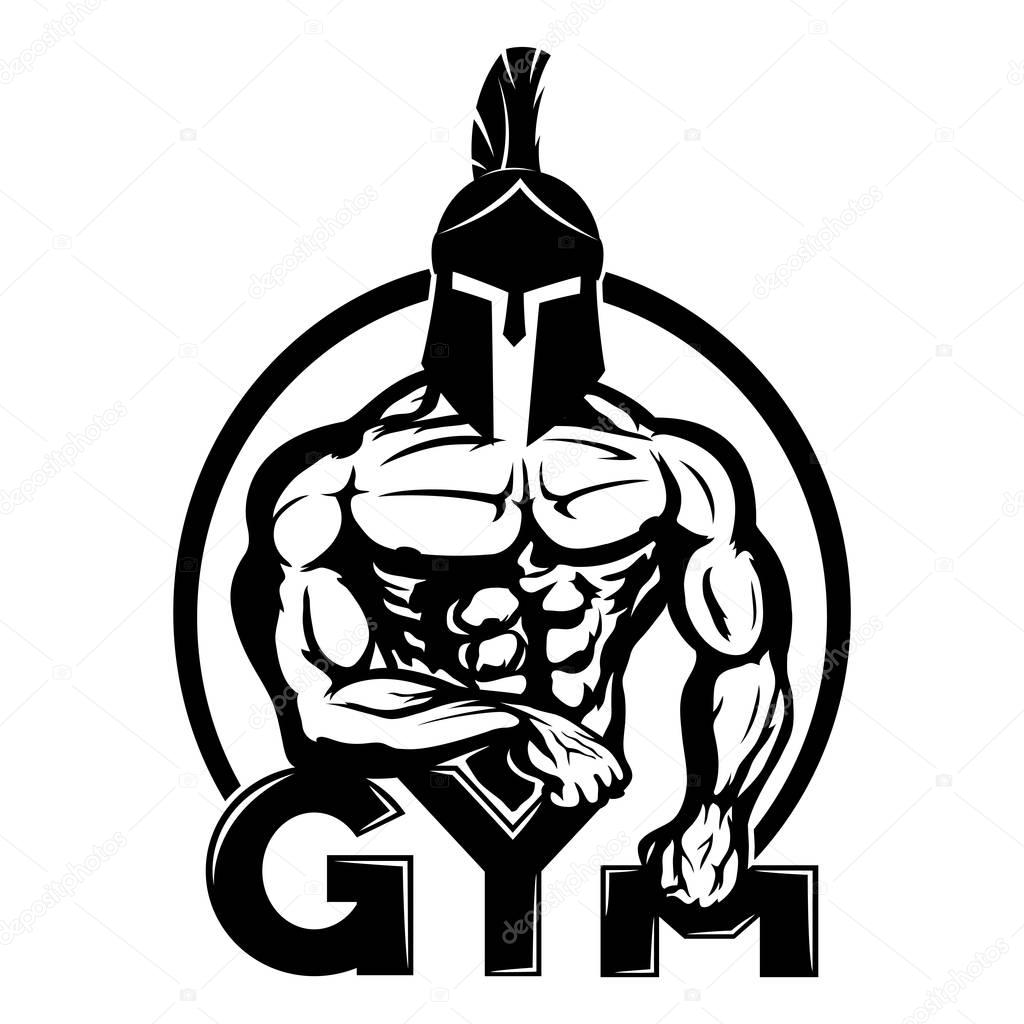 Gym sign with spartan on a white background.