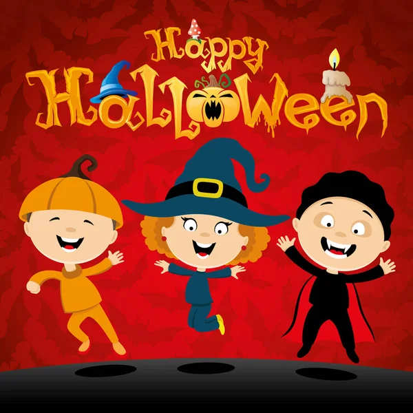 Halloween med glada barn. — Stock vektor