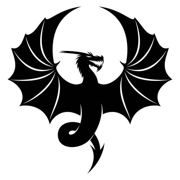 Dragon Noir Signe Sur Fond Blanc — Image vectorielle