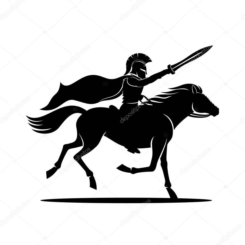 Warrior on horseback on a white background.