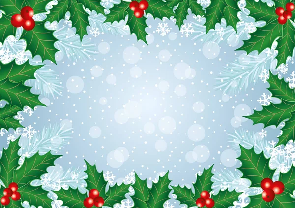 Christmas Background Holly Leaves Berries — Stock Vector