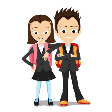 Beyaz bir arka plan üzerinde neşeli okul çocukları.