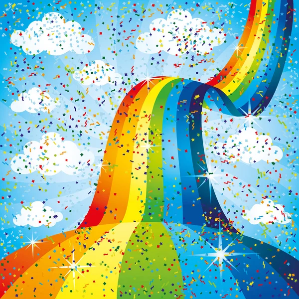 Regenboog Blauwe Lucht Confetti — Stockvector