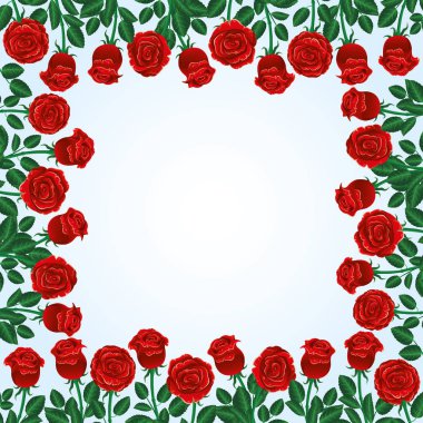 Beyaz zemin üzerine kırmızı güller çerçevesi.