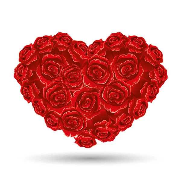 Ramo Rosas Rojas Forma Corazón — Vector de stock