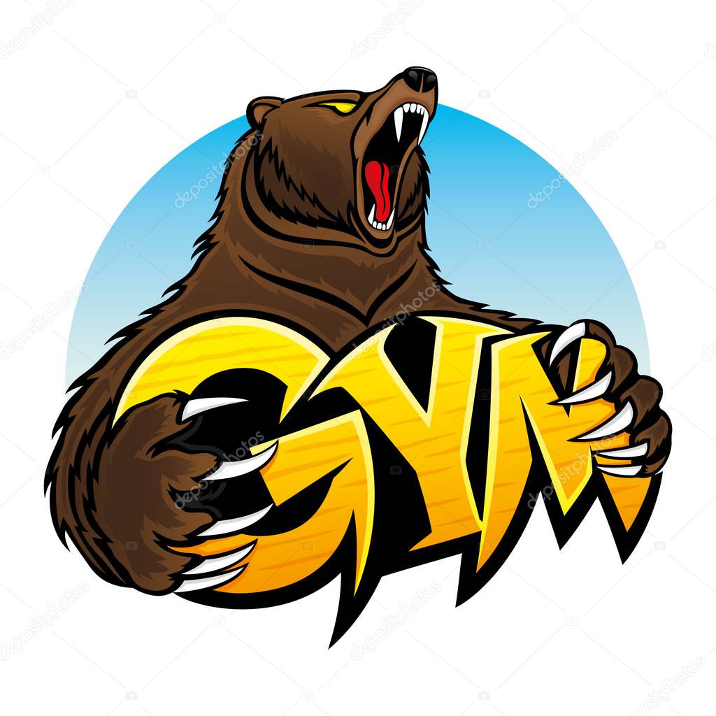Gym sign with a bear on a white background.