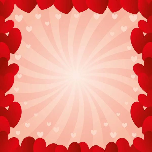 Romantique Fond Rose Avec Cadre Coeurs Rouges — Image vectorielle