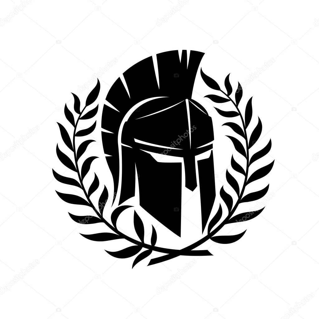 Spartan helmet and wreath on a white background.