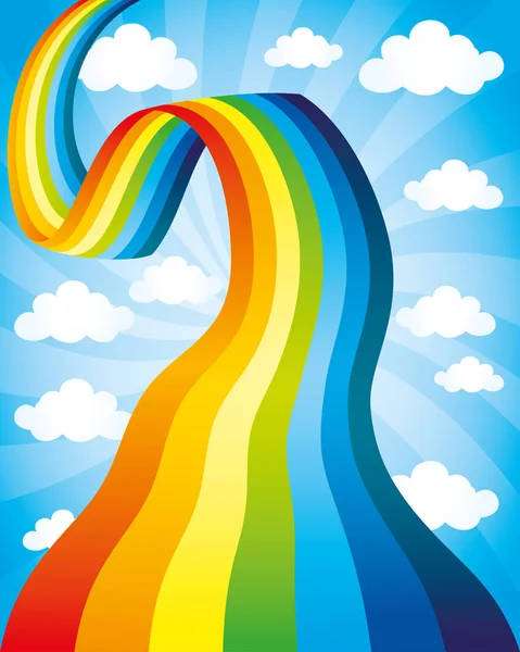 Beautiful Rainbow Clouds Blue Sky — Stock Vector